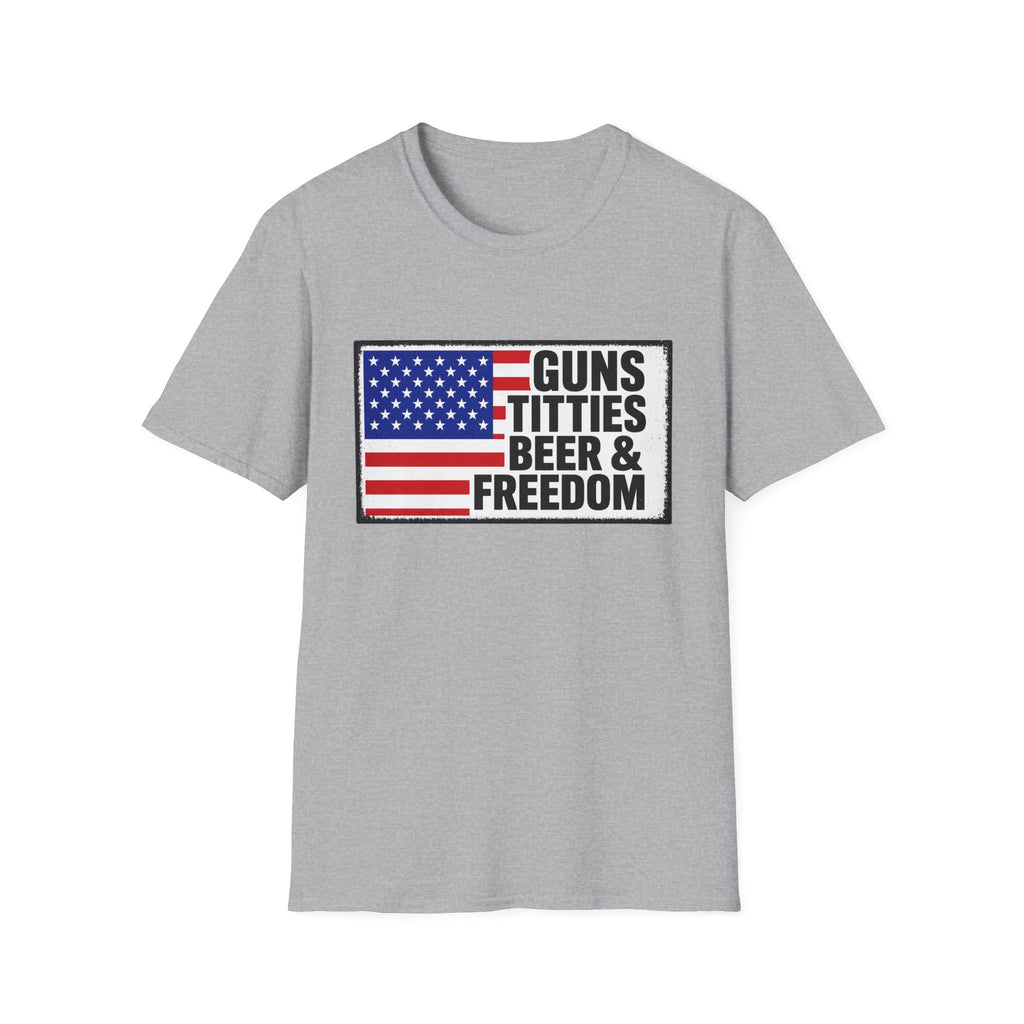 Guns Titties Beer & Freedom T-Shirt | American Flag Patriotic Tee