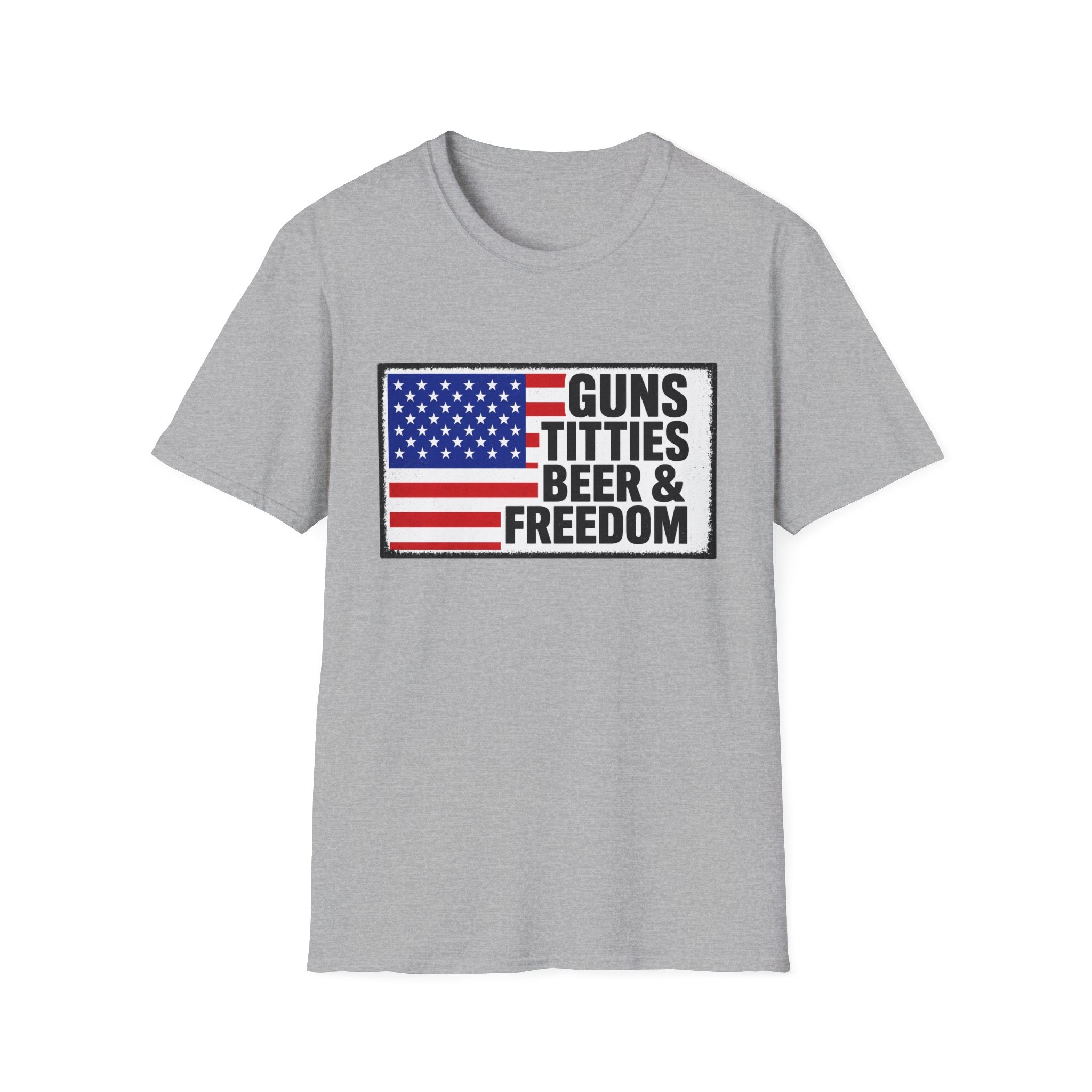 Guns Titties Beer & Freedom T-Shirt | American Flag Patriotic Tee