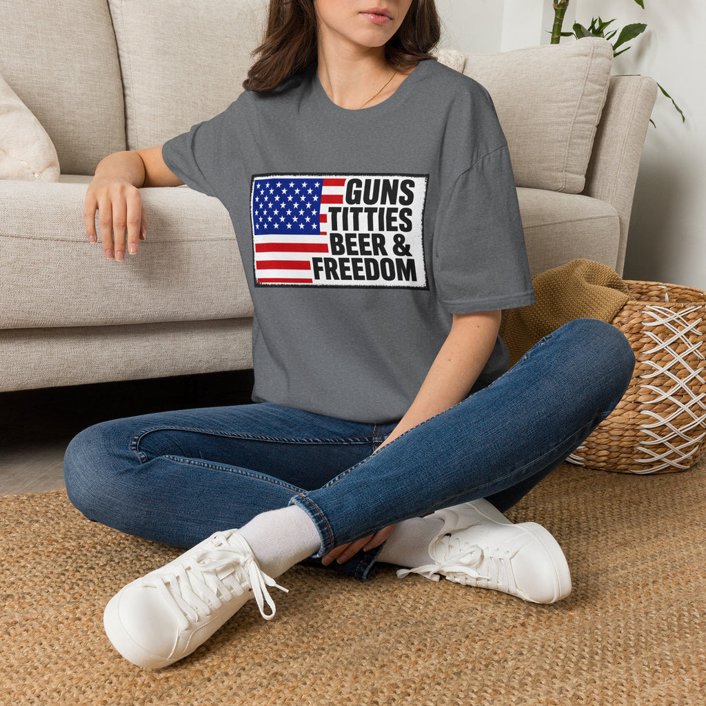 Guns Titties Beer & Freedom T-Shirt | American Flag Patriotic Tee