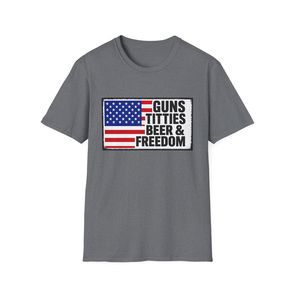Guns Titties Beer & Freedom T-Shirt | American Flag Patriotic Tee