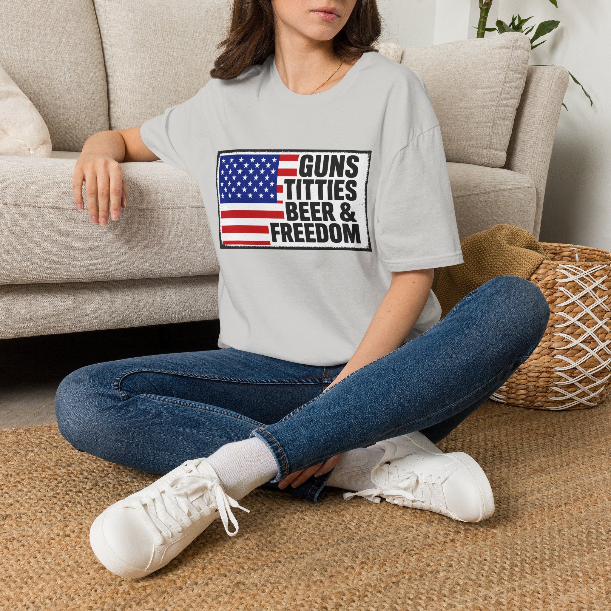 Guns Titties Beer & Freedom T-Shirt | American Flag Patriotic Tee