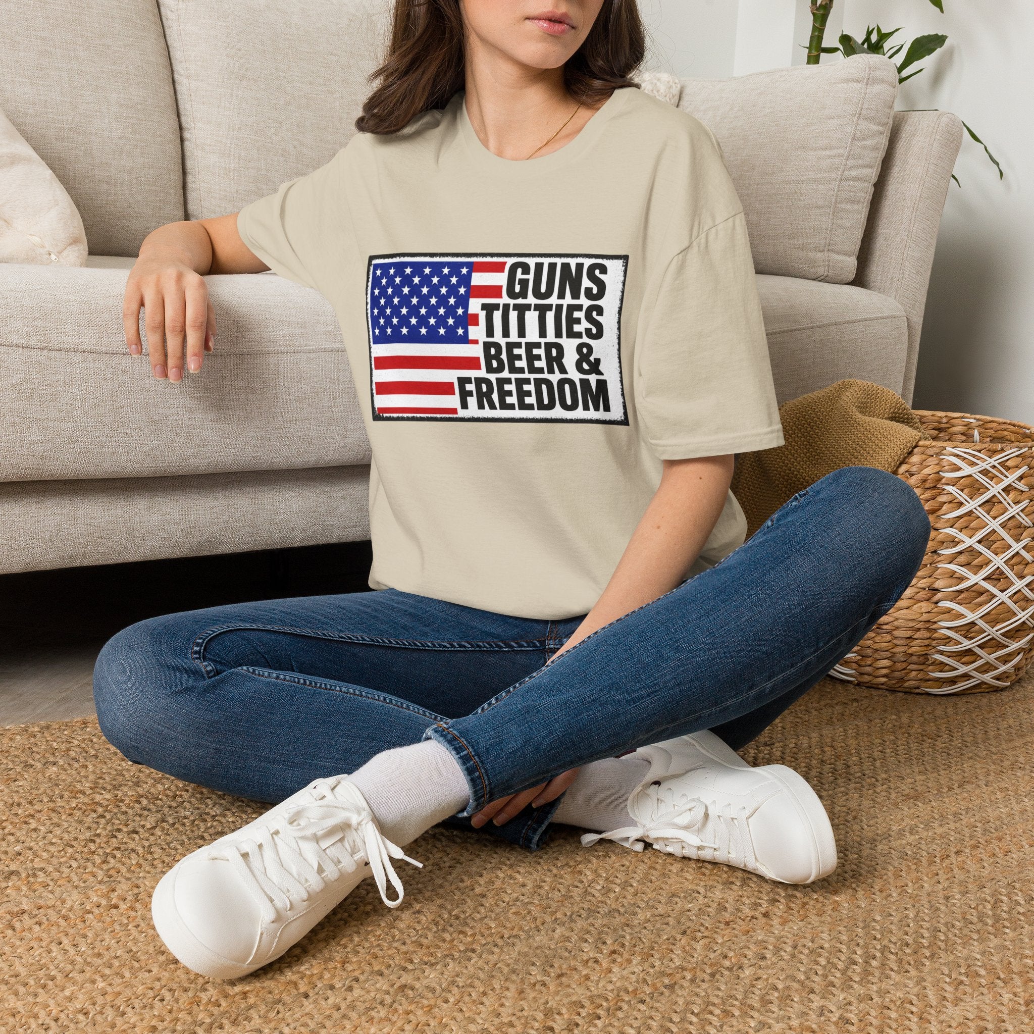 Guns Titties Beer & Freedom T-Shirt | American Flag Patriotic Tee