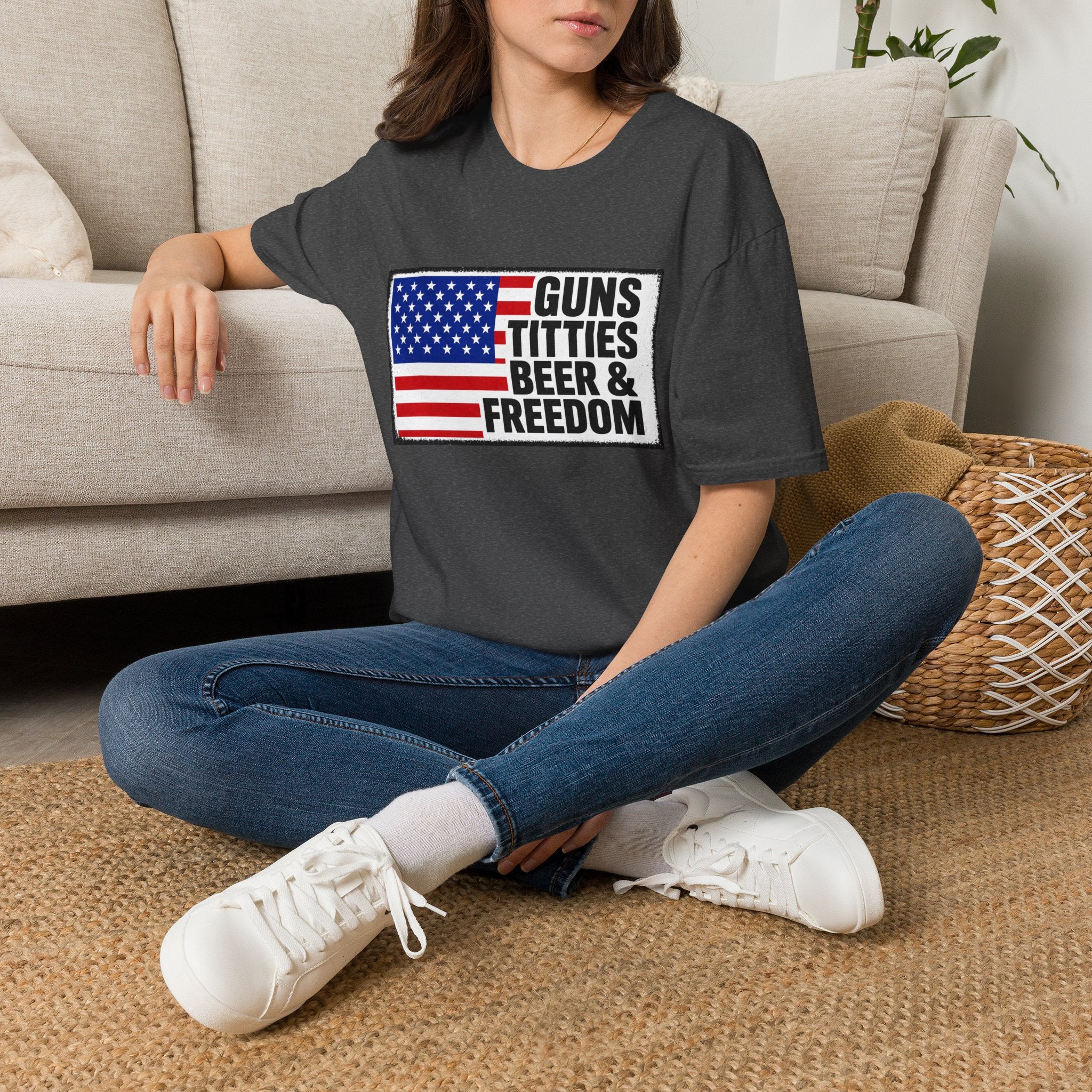 Guns Titties Beer & Freedom T-Shirt | American Flag Patriotic Tee