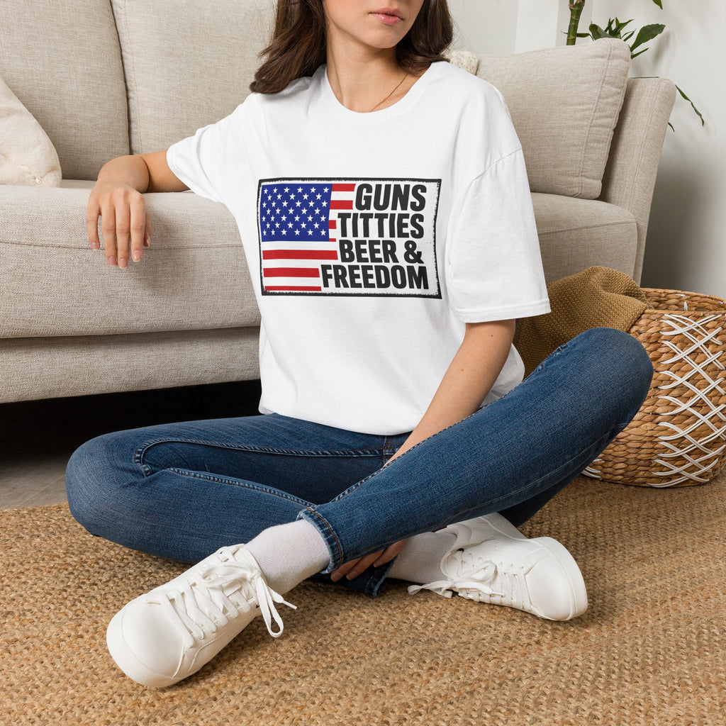 Guns Titties Beer & Freedom T-Shirt | American Flag Patriotic Tee
