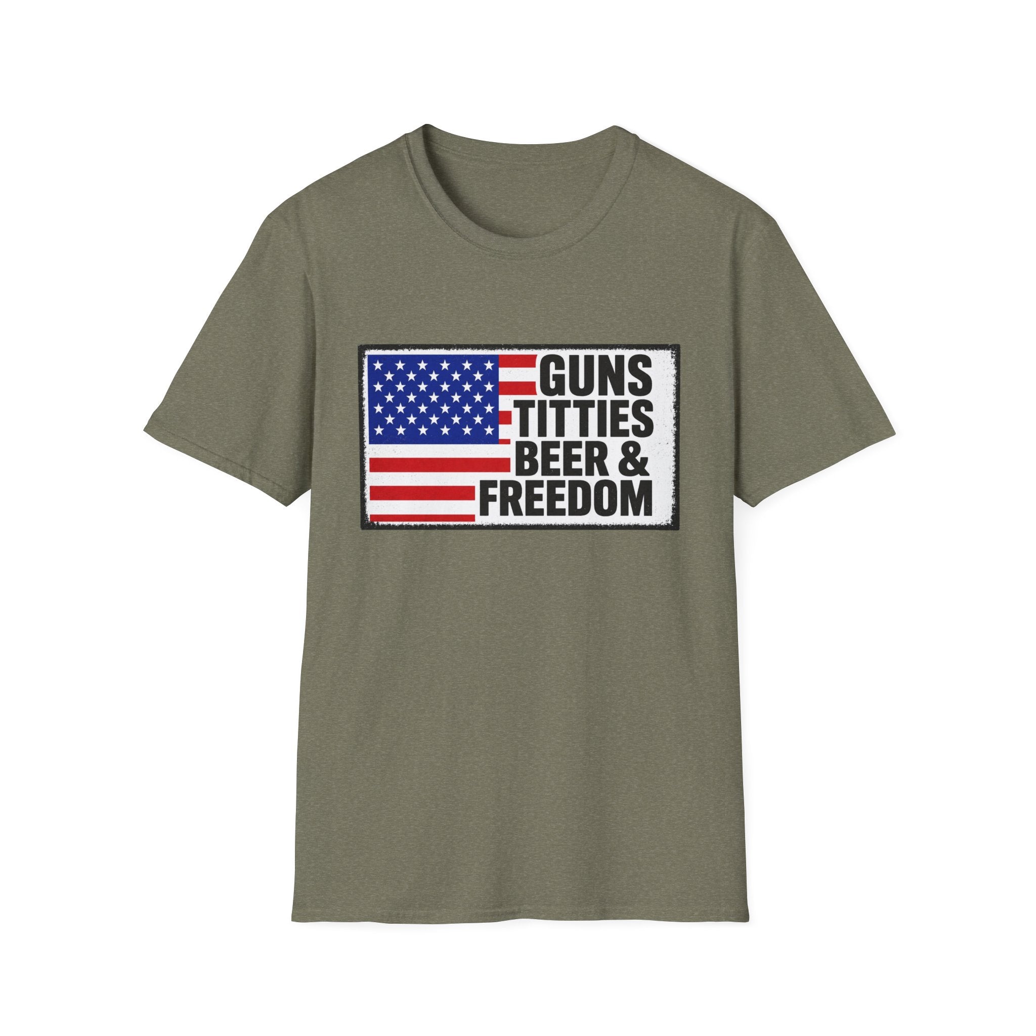 Guns Titties Beer & Freedom T-Shirt | American Flag Patriotic Tee