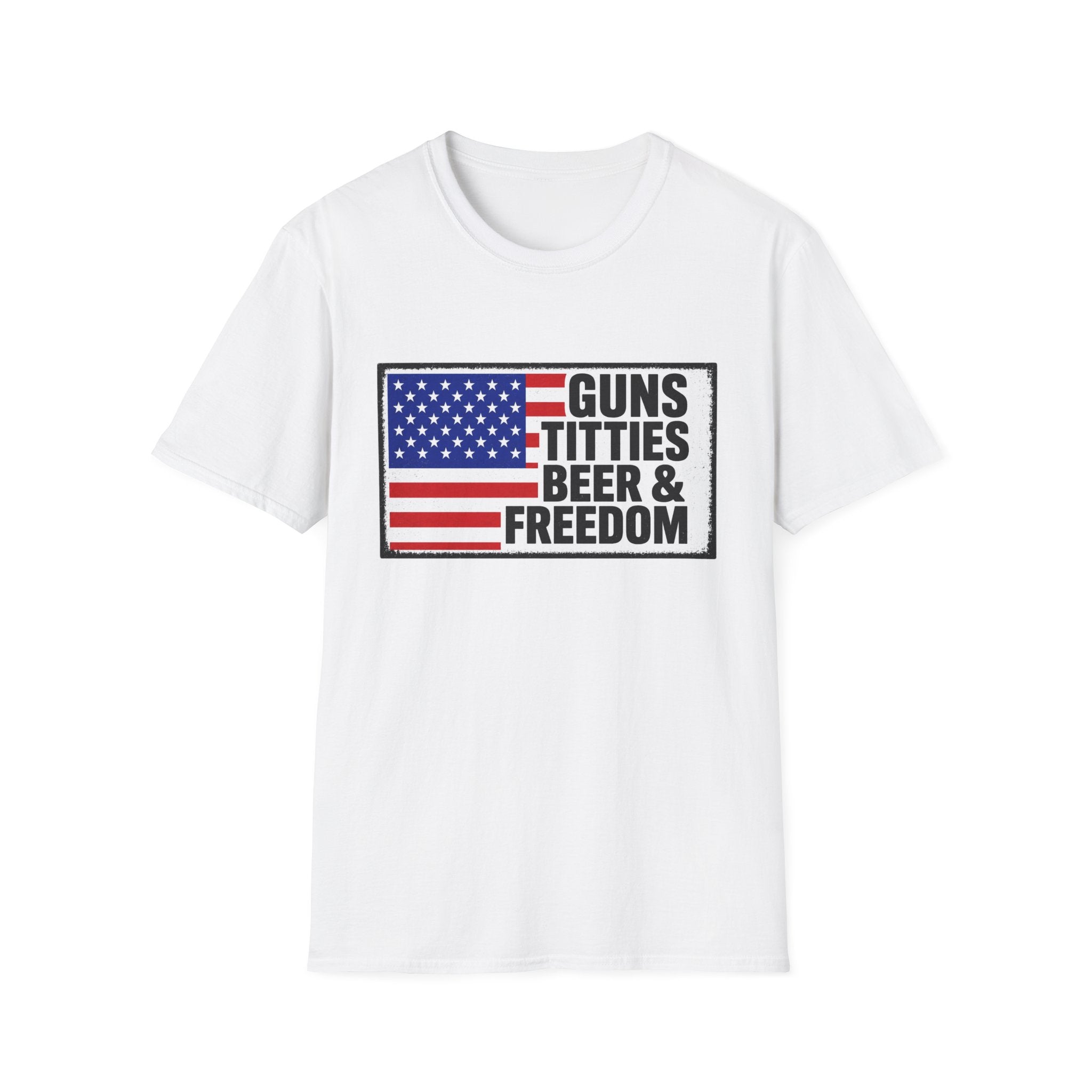 Guns Titties Beer & Freedom T-Shirt | American Flag Patriotic Tee