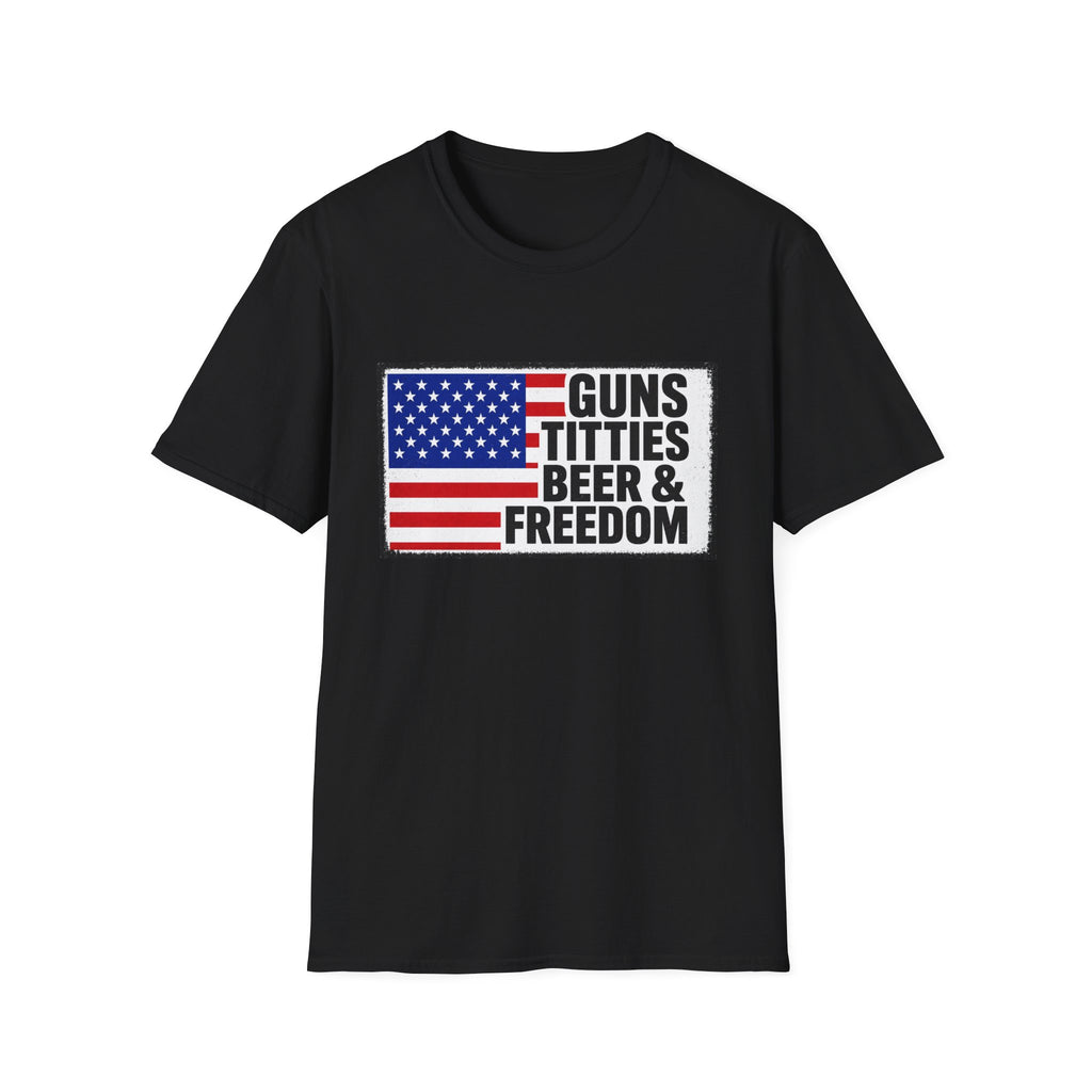 Guns Titties Beer & Freedom T-Shirt | American Flag Patriotic Tee