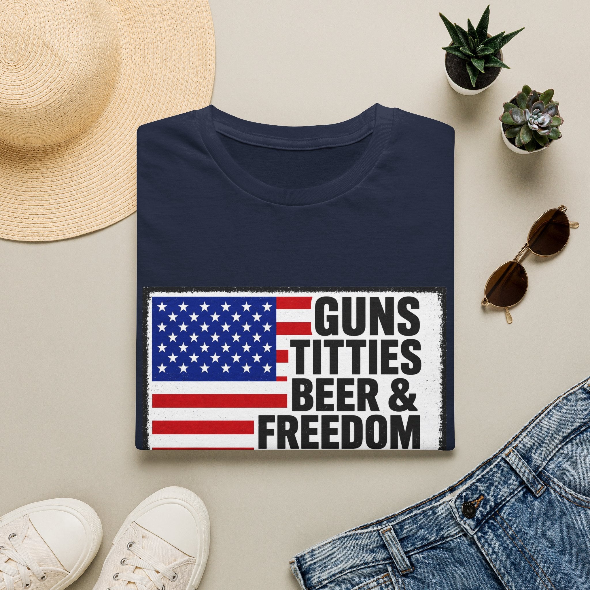 Guns Titties Beer & Freedom T-Shirt | American Flag Patriotic Tee