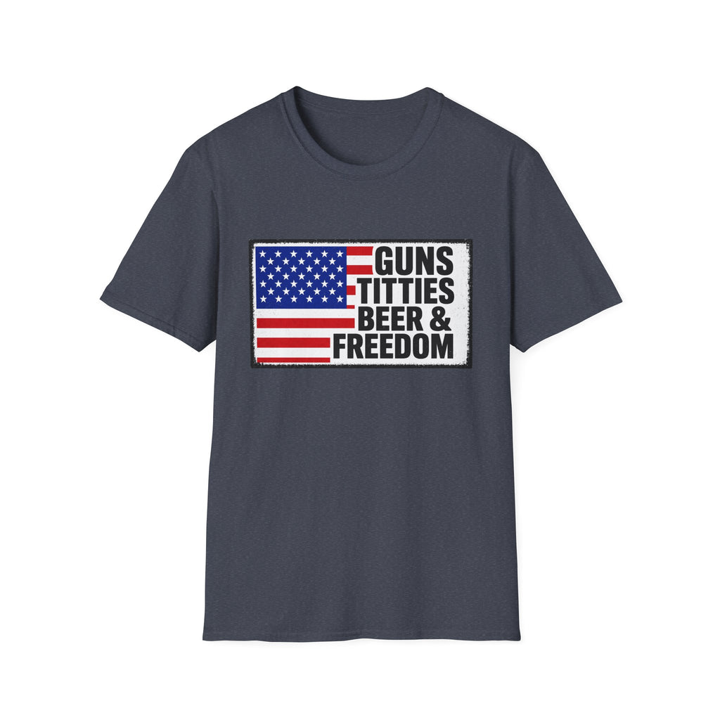 Guns Titties Beer & Freedom T-Shirt | American Flag Patriotic Tee