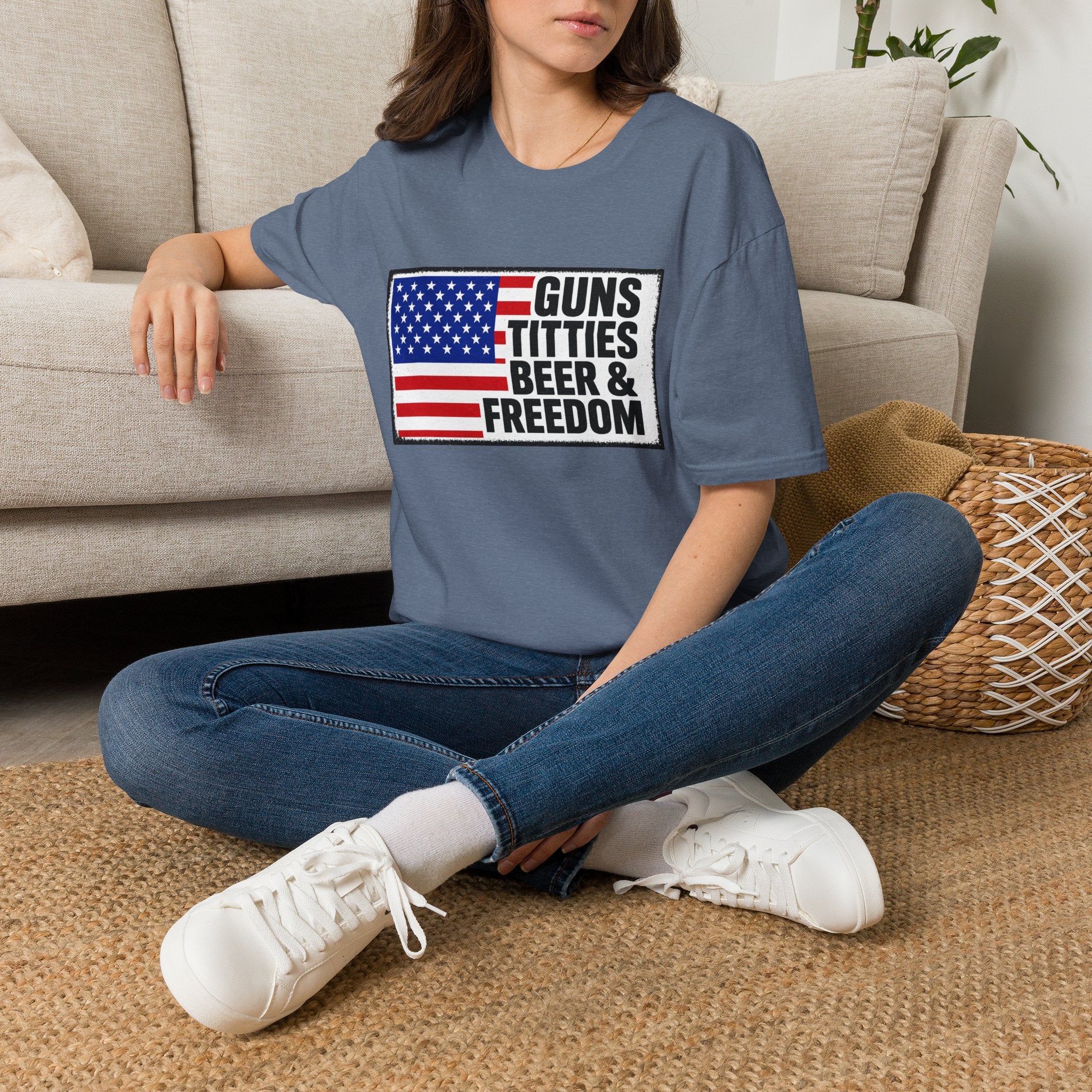 Guns Titties Beer & Freedom T-Shirt | American Flag Patriotic Tee