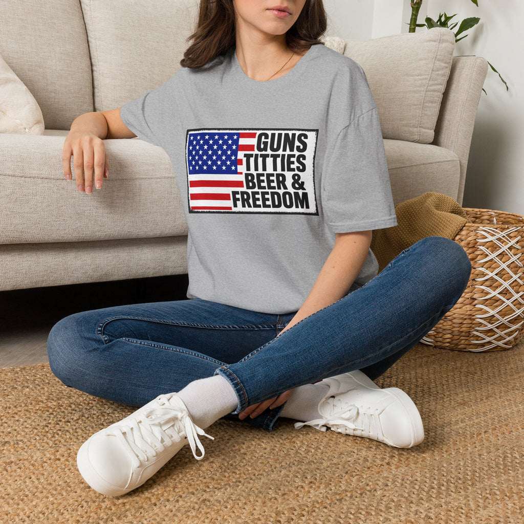 Guns Titties Beer & Freedom T-Shirt | American Flag Patriotic Tee