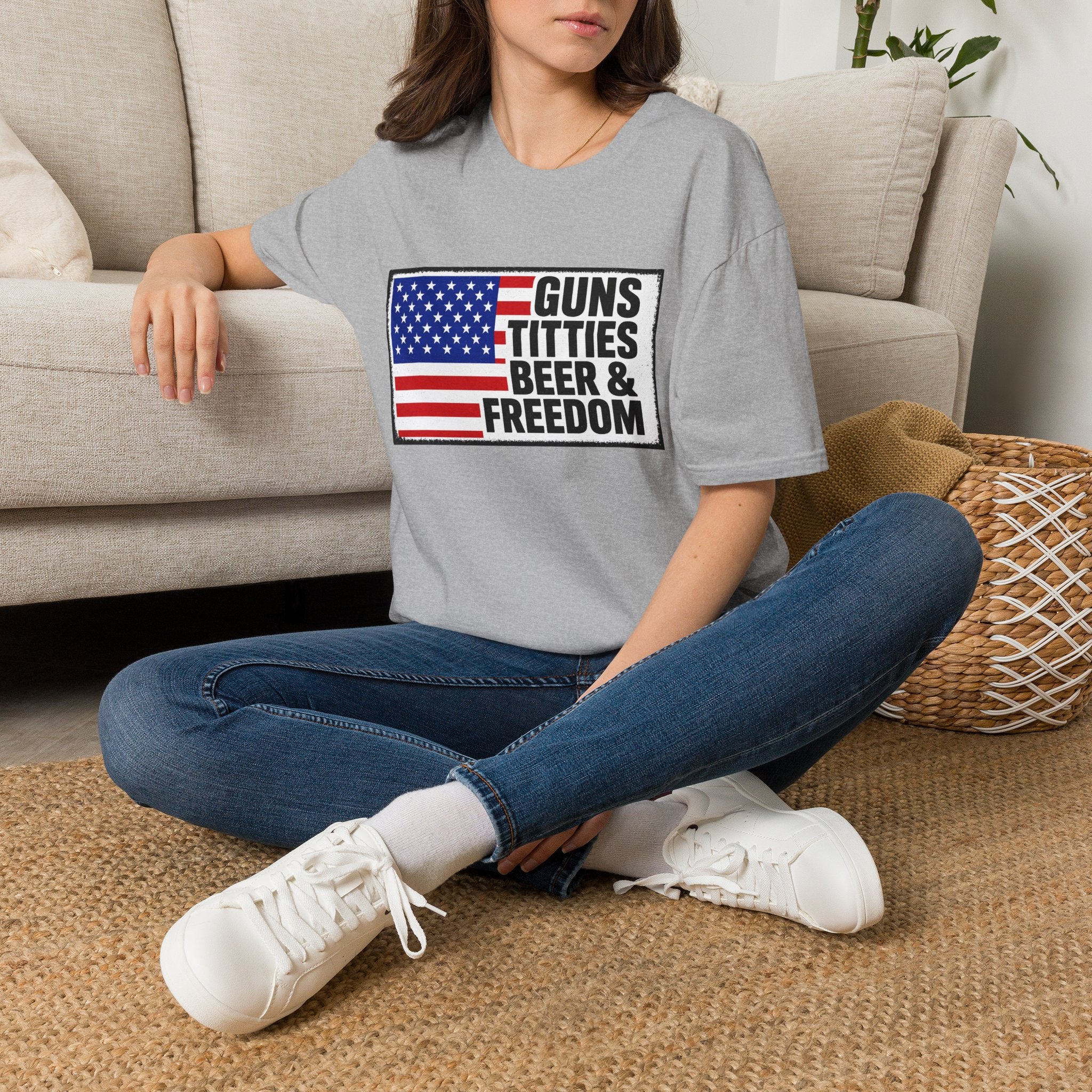 Guns Titties Beer & Freedom T-Shirt | American Flag Patriotic Tee
