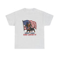 Dachshund with American Flag T-Shirt | "Short, Long, And Lovin' It"