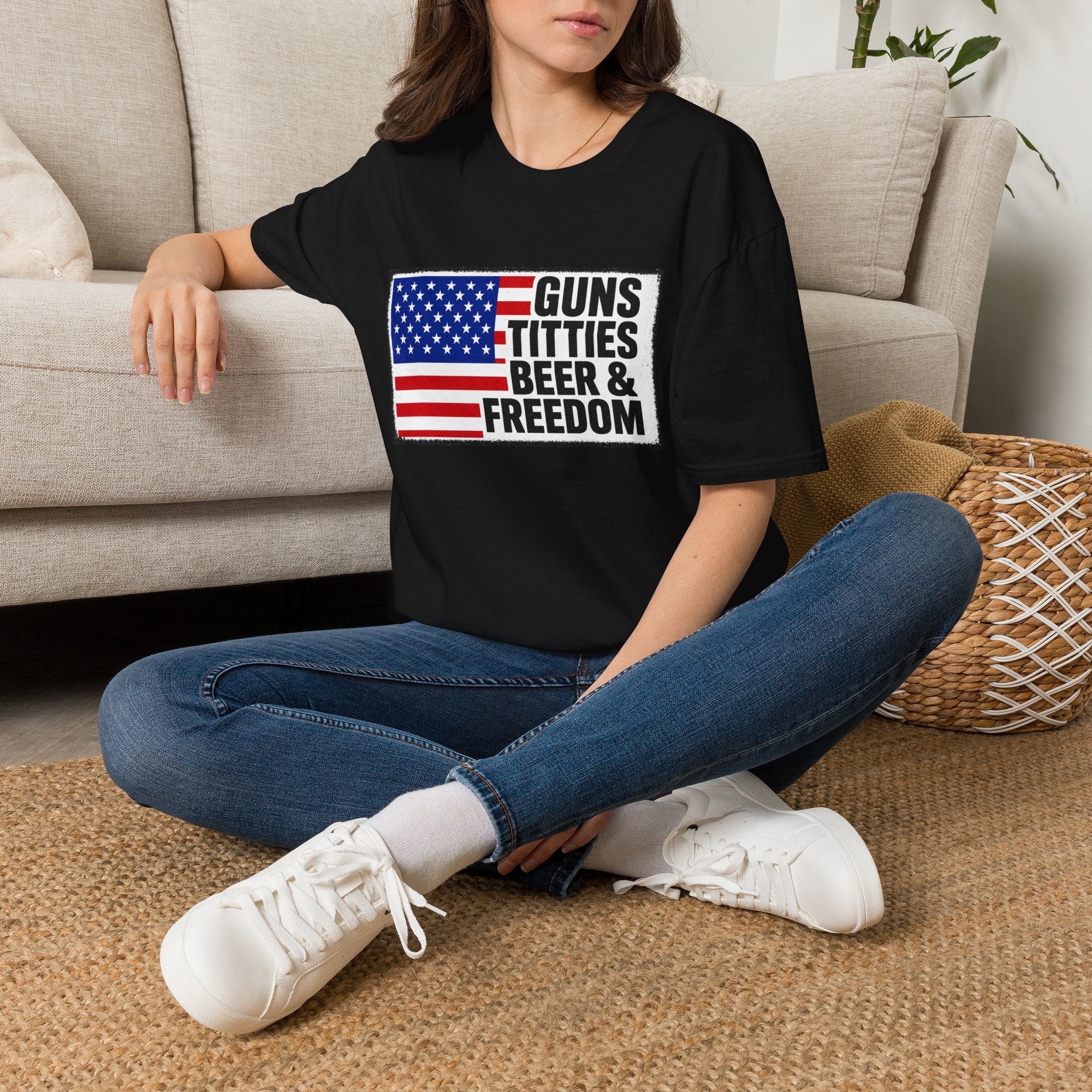 Guns Titties Beer & Freedom T-Shirt | American Flag Patriotic Tee