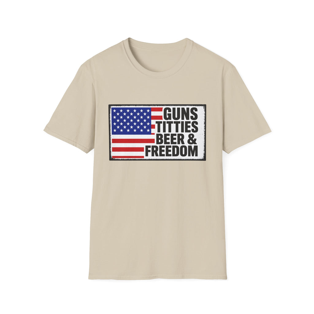 Guns Titties Beer & Freedom T-Shirt | American Flag Patriotic Tee