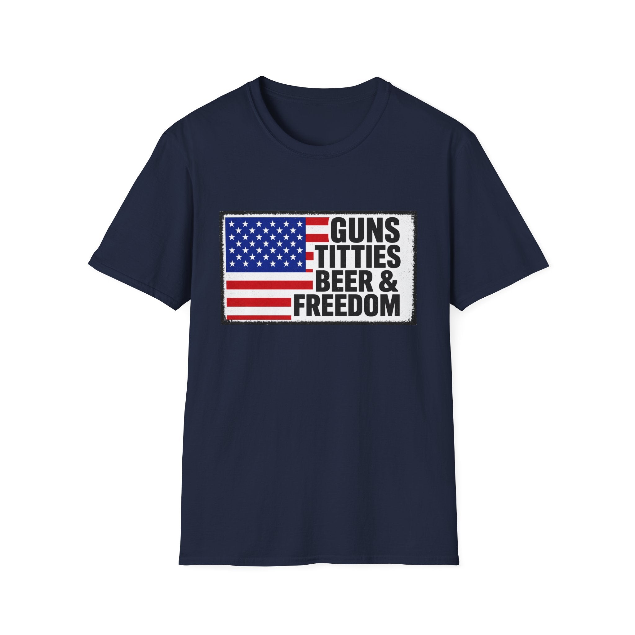 Guns Titties Beer & Freedom T-Shirt | American Flag Patriotic Tee