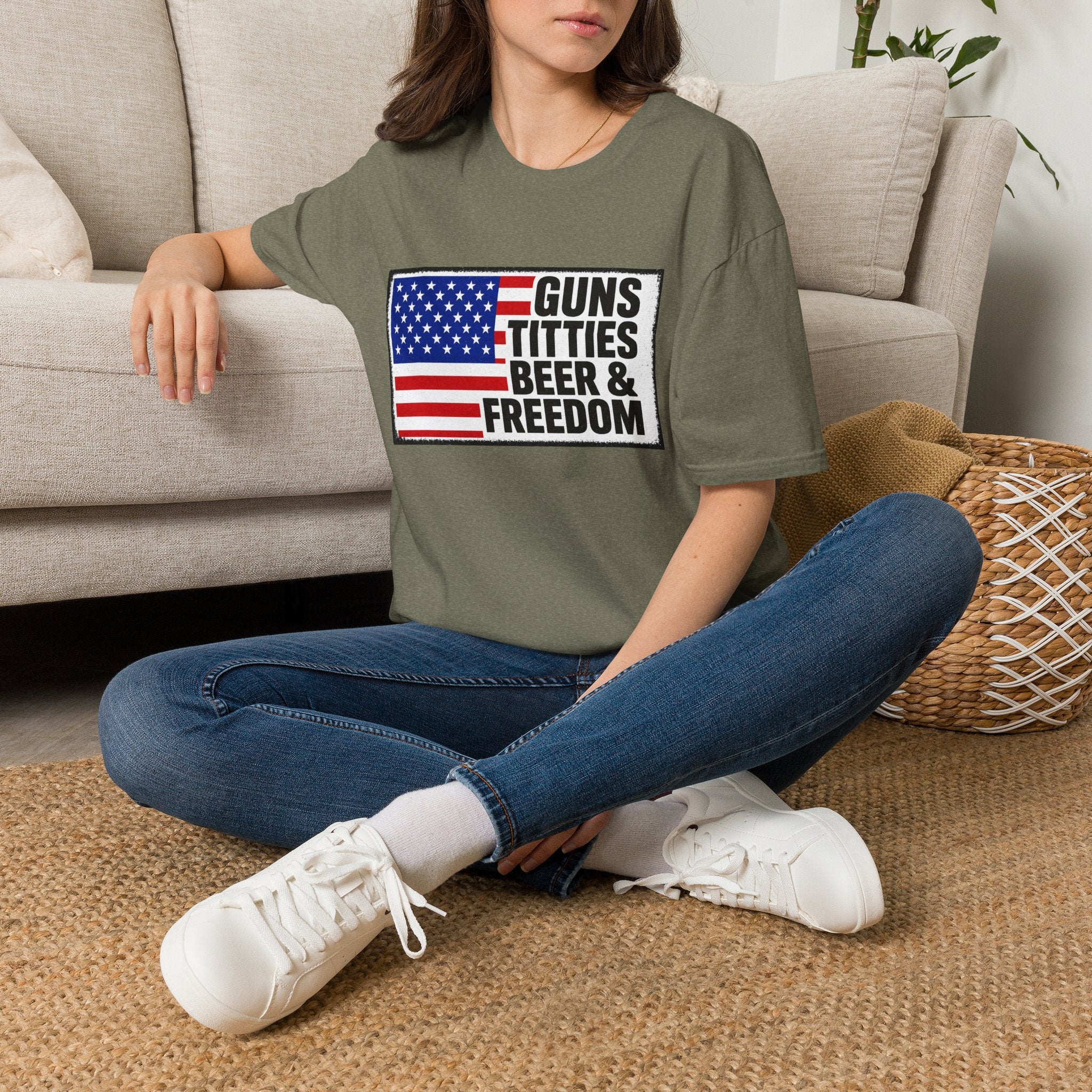 Guns Titties Beer & Freedom T-Shirt | American Flag Patriotic Tee