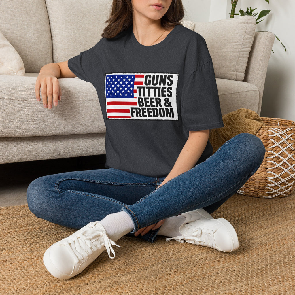 Guns Titties Beer & Freedom T-Shirt | American Flag Patriotic Tee